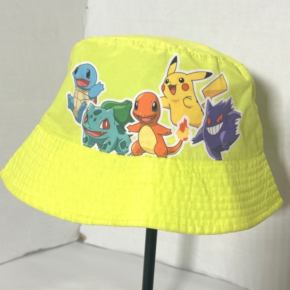 Pokemon Pikachu Charmander Gengar Neon Yellow Kids Bucket Hat OS